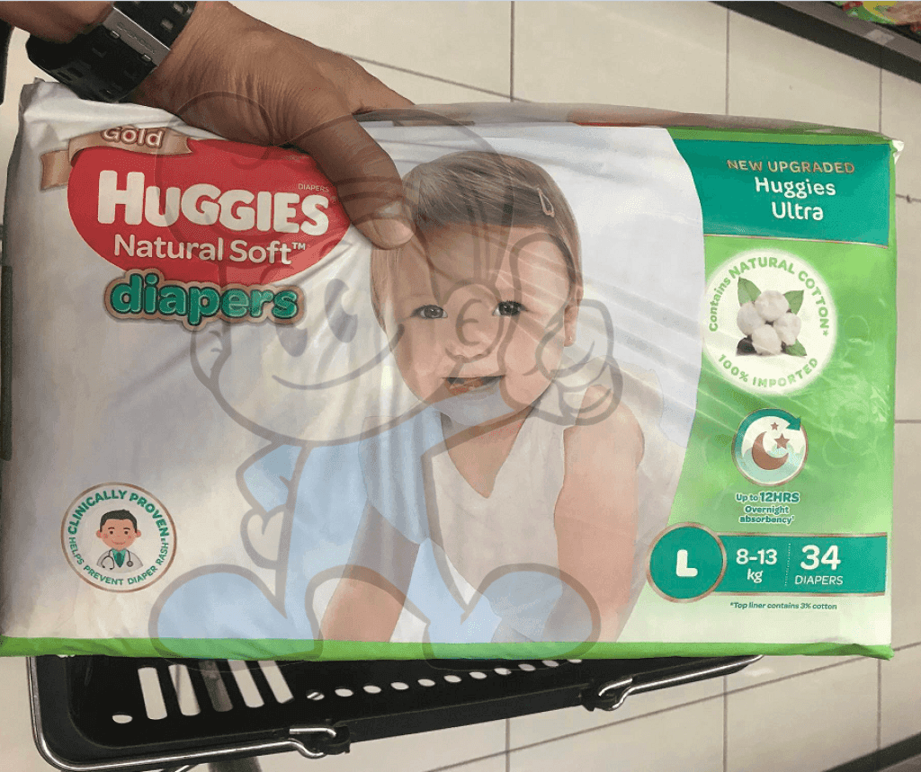 Huggies Gold Natural Soft Diapers Large 34Pcs Mother & Baby