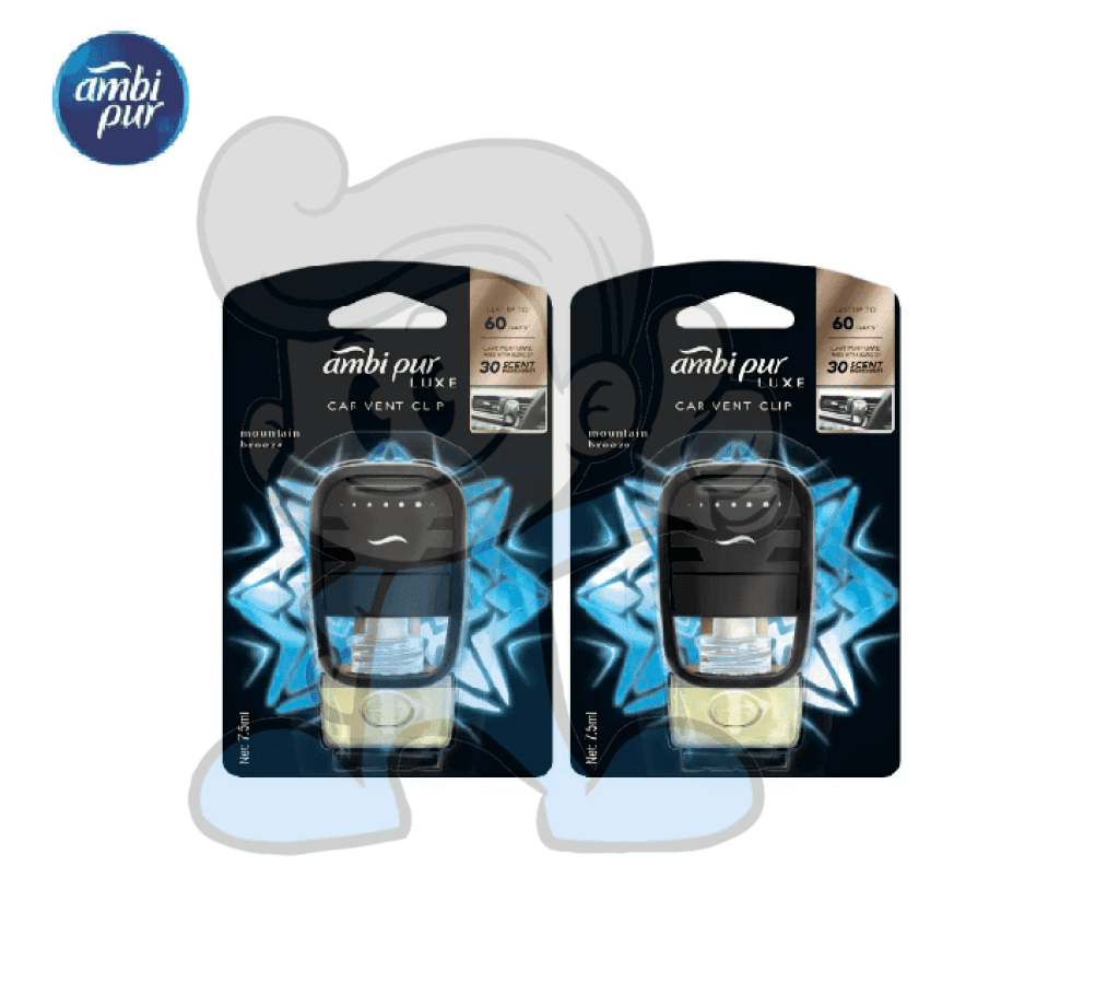 Ambi Pur Luxe Car Vent Clip Air Freshener Primary Mountain Breeze (2 X 7.5 Ml) Motors