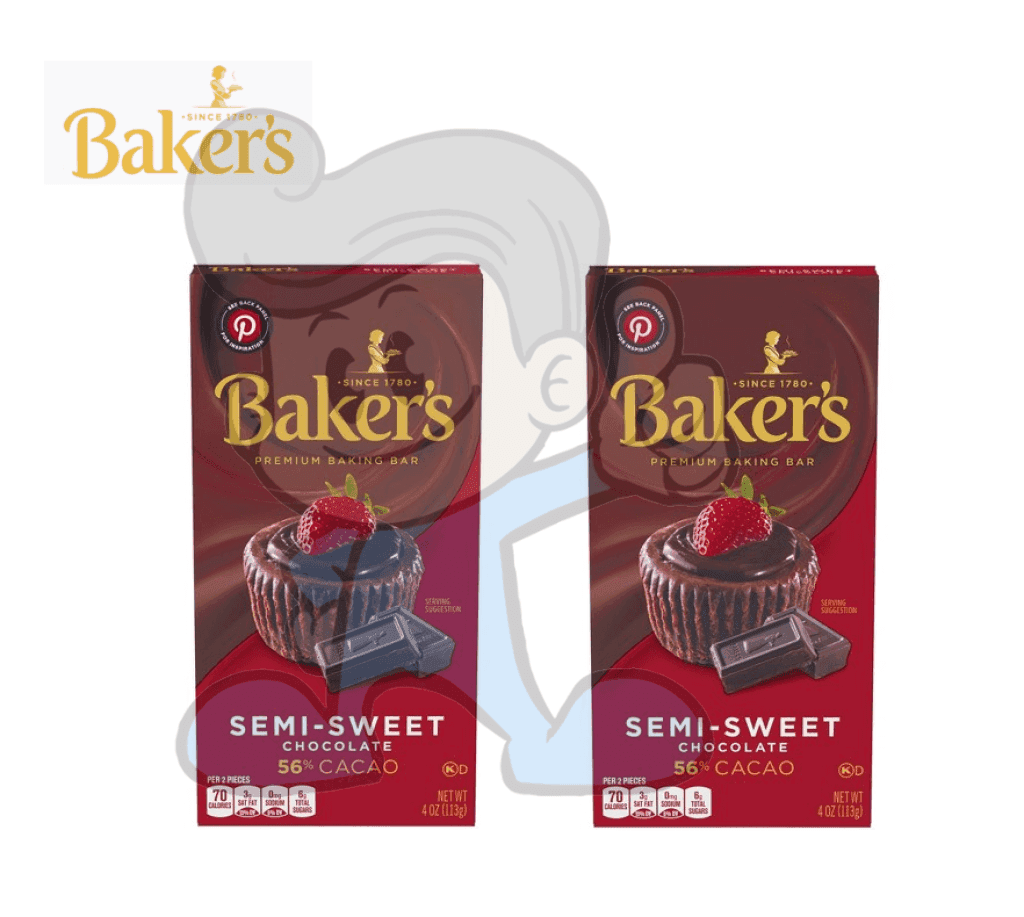 Bakers 56% Cacao Semi-Sweet Chocolate Baking Bar (2 X 4Oz.) Groceries