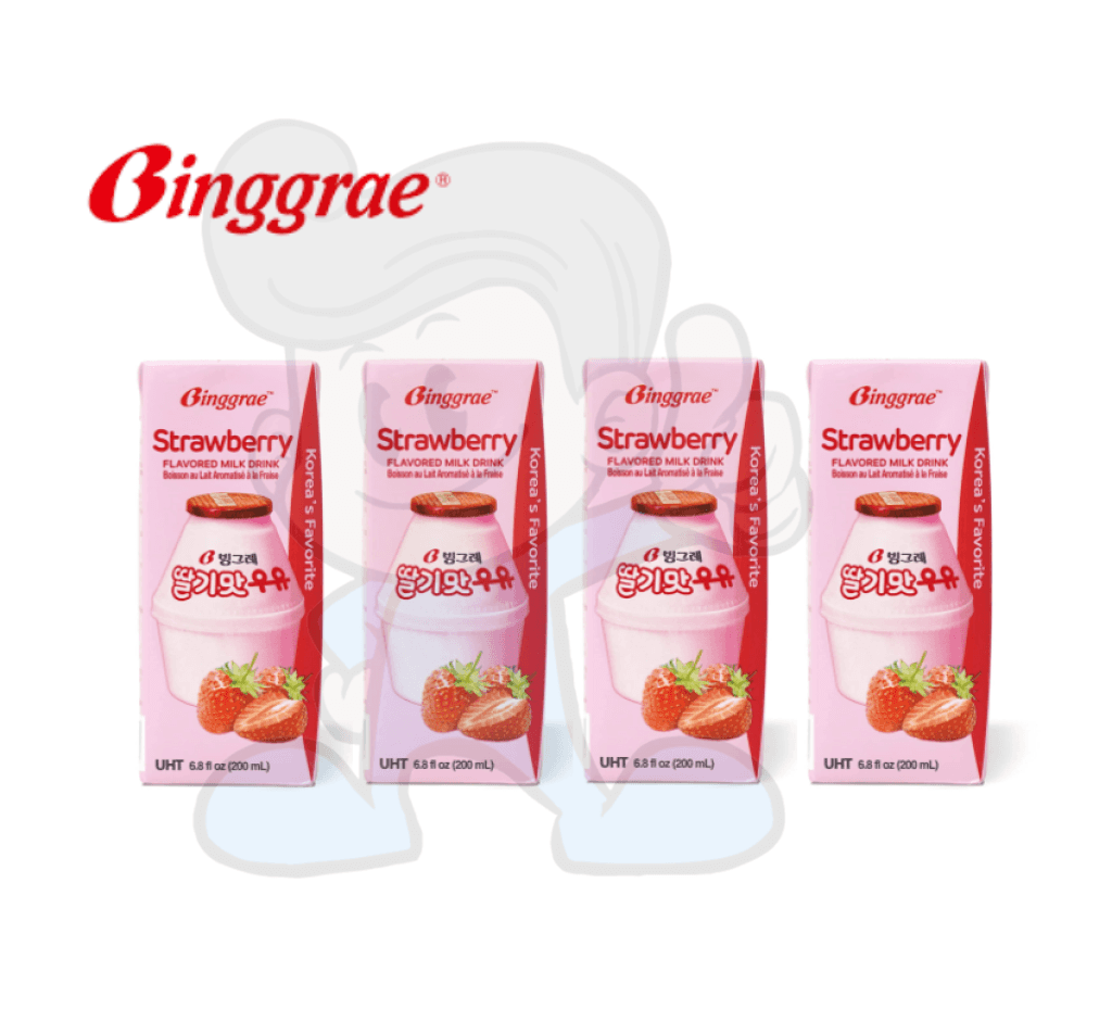 Binggrae Strawberry Flavored Milk (4 X 200Ml) Groceries