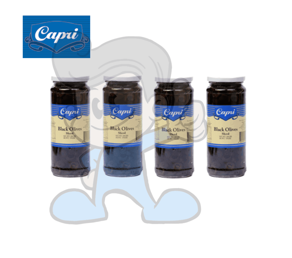 Capri Black Sliced Olives Glass (4 X 330G) Groceries