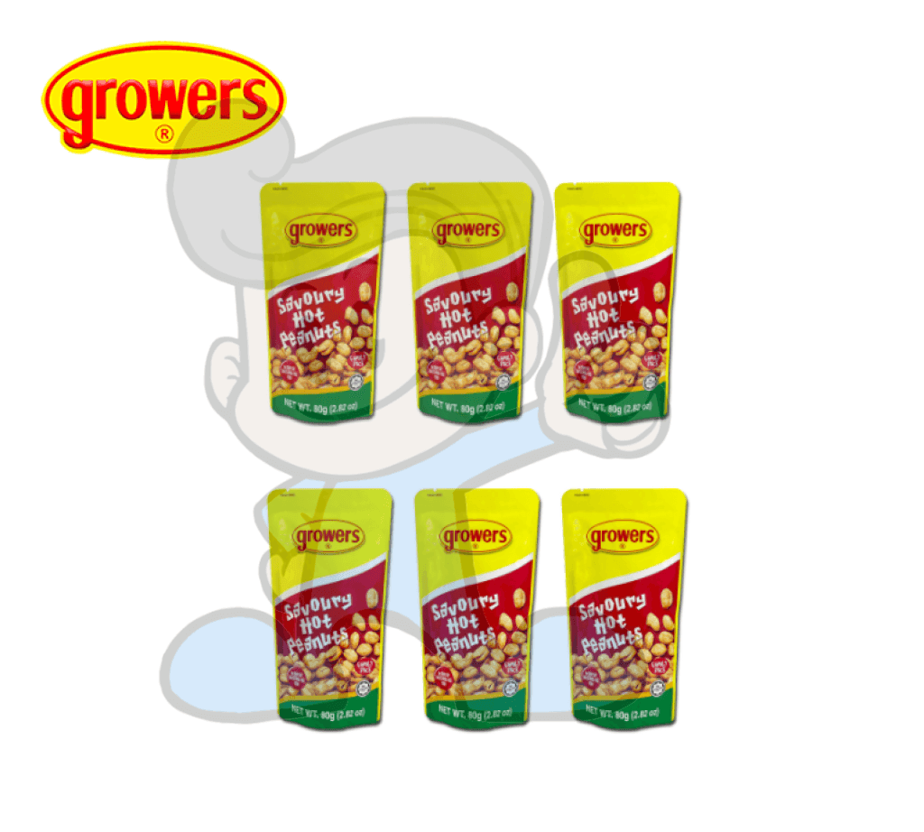 Growers Savoury Hot Peanuts (6 X 80G) Groceries