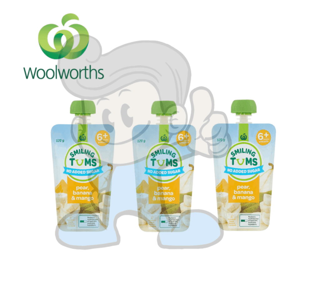 Woolworths Smiling Tums Baby Food Pear Banana And Mango (3 X 120G) Groceries